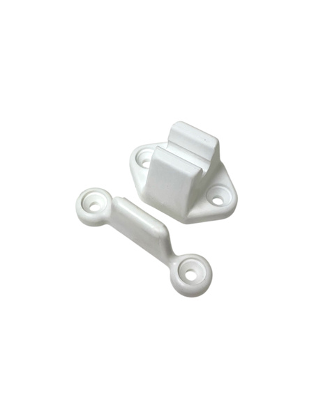 Zestaw - biały zatrzask drzwi zewnętrznych przyczepy kempingowej (gniazdo + zaczep)